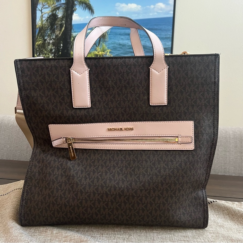 Michael Kors Dark Brown and Light Pink Tote